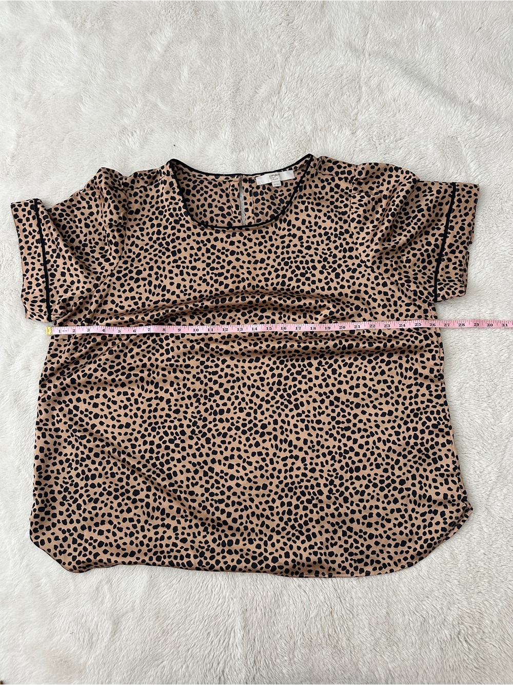 LOFT Tan Leopard Print Short Sleeve Top with Black Trim